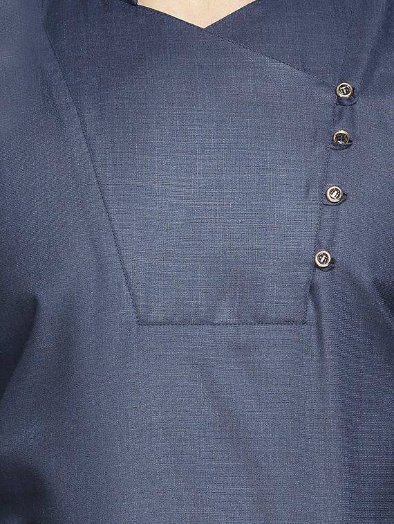 navy blue solid short kurta - 16714872 - Zoom Image - 5