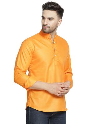 orange solid short kurta - 16717094 - Standard Image - 2