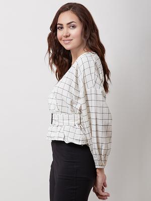 bishop sleeved checkered top - 16717129 - Standard Image - 2