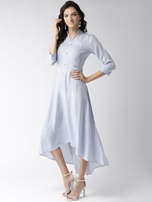 mandarin neck striped high low dress - 16717176 - Standard Image - 2