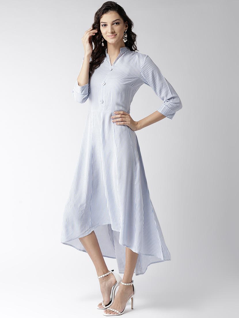mandarin neck striped high low dress - 16717176 - Zoom Image - 2