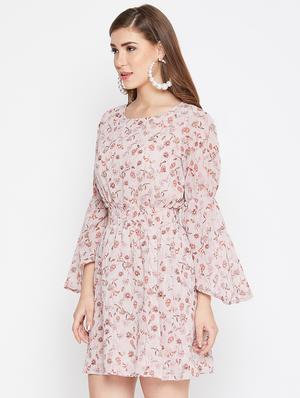 bell sleeved floral blouson a-line dress - 16717207 - Standard Image - 2