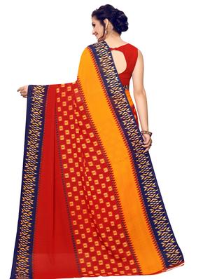 ikat printed saree with blouse - 16717234 - Standard Image - 2