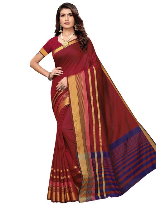 solid bordered saree with blouse - 16717242 - Standard Image - 1