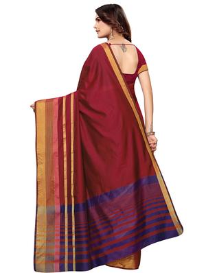 solid bordered saree with blouse - 16717242 - Standard Image - 2