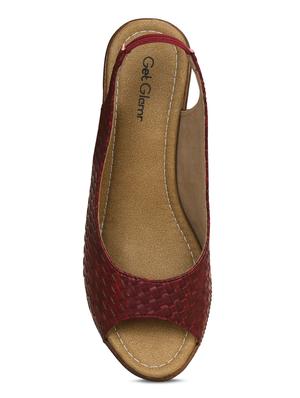 maroon back strap wedges - 16717324 - Standard Image - 5