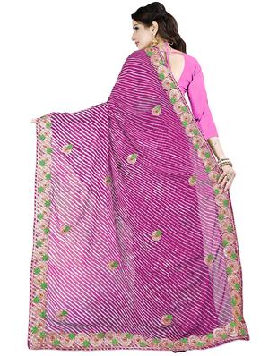 leheriya print bordered saree with blouse - 16717363 - Standard Image - 2
