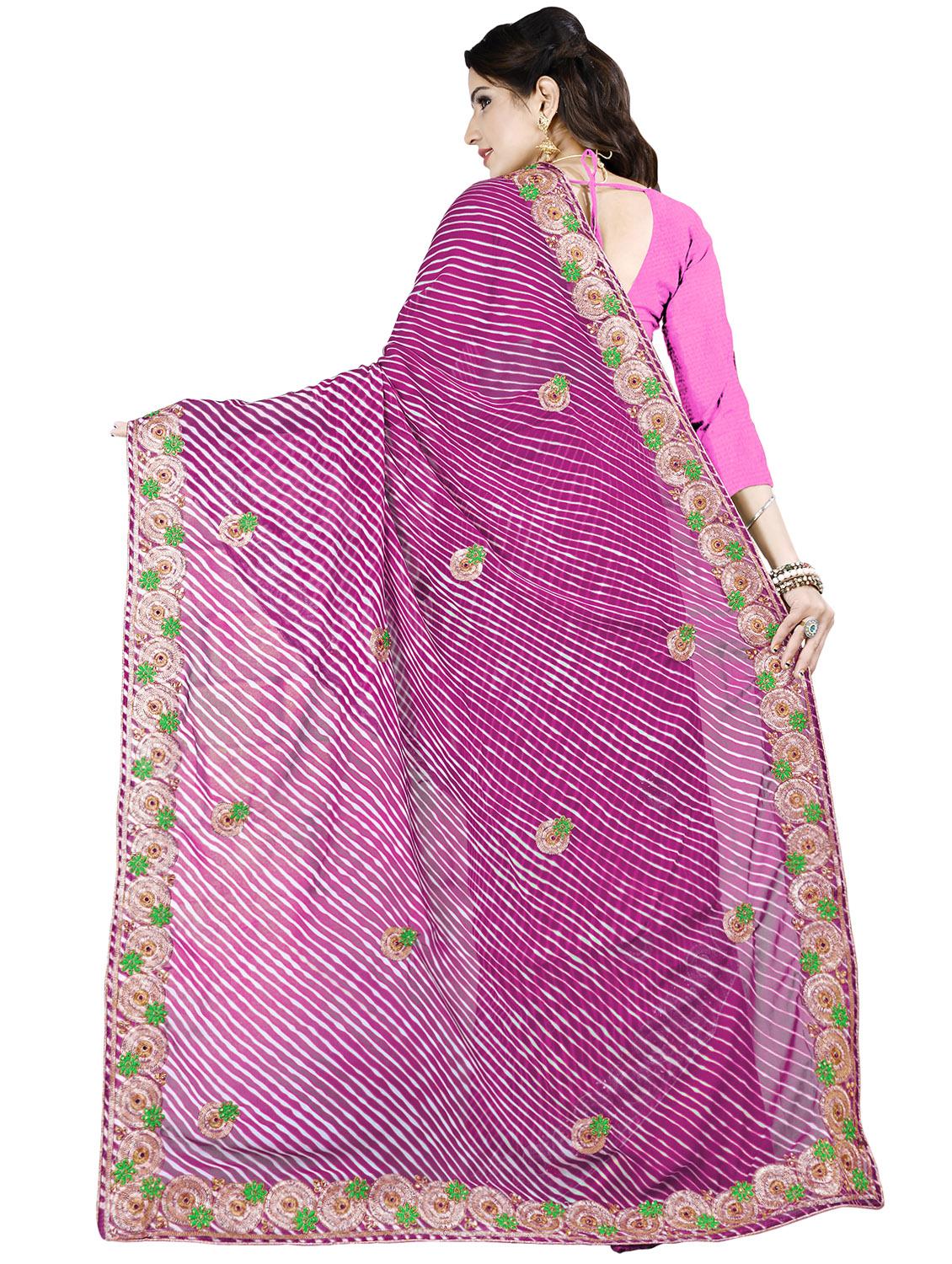 leheriya print bordered saree with blouse - 16717363 - Zoom Image - 2