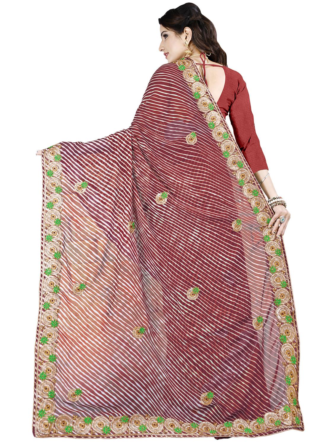 leheriya print bordered saree with blouse - 16717364 - Zoom Image - 2