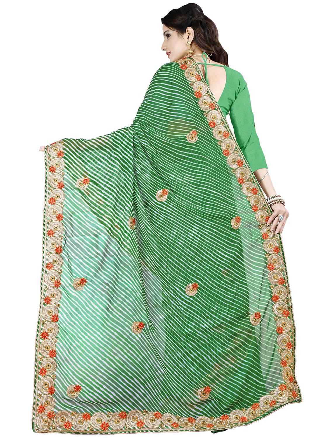 leheriya print bordered saree with blouse - 16717365 - Zoom Image - 2