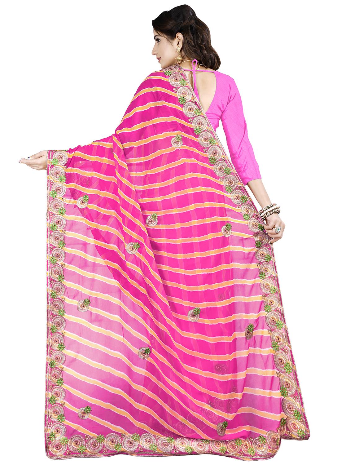 leheriya print bordered saree with blouse - 16717366 - Zoom Image - 2