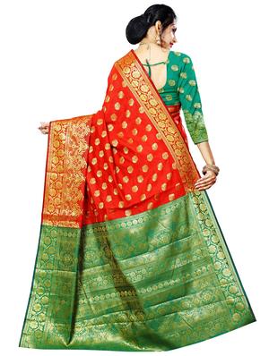 zari work bordered banarasi saree with blouse - 16717582 - Standard Image - 2