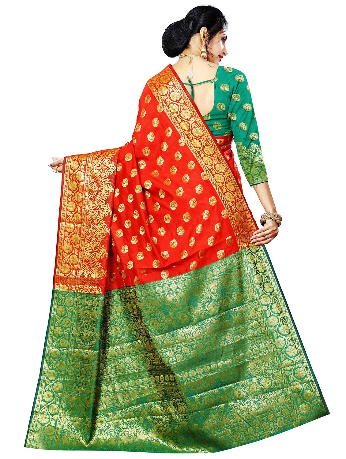 zari work bordered banarasi saree with blouse - 16717582 - Zoom Image - 2