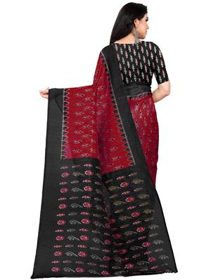 ikat print bordered saree with blouse - 16718007 - Standard Image - 2