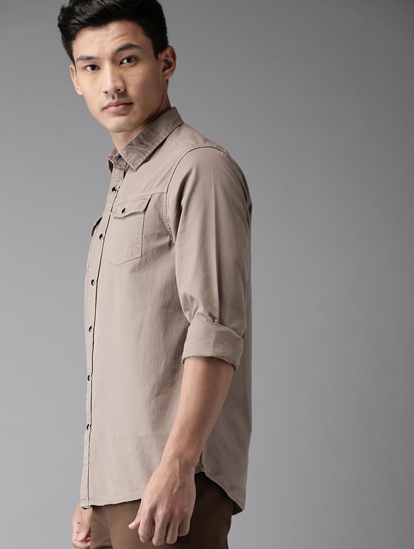 beige solid casual shirt - 16718723 - Zoom Image - 2