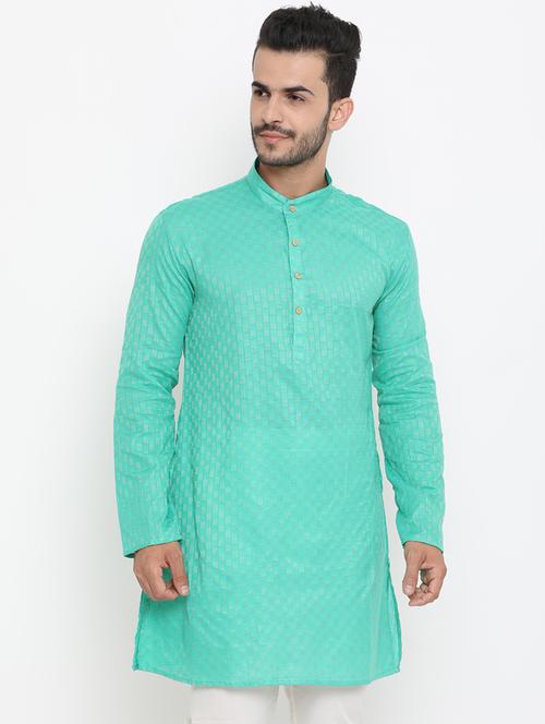 green jacquard medium kurta - 16718882 - Standard Image - 1