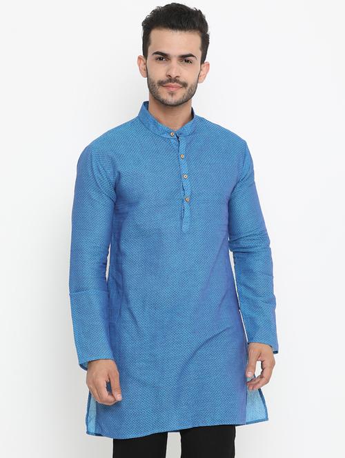 blue jacquard medium kurta - 16718884 - Very Small Image - 1