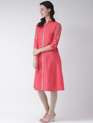 solid silk a-line kurta - 16719444 - Standard Image - 2
