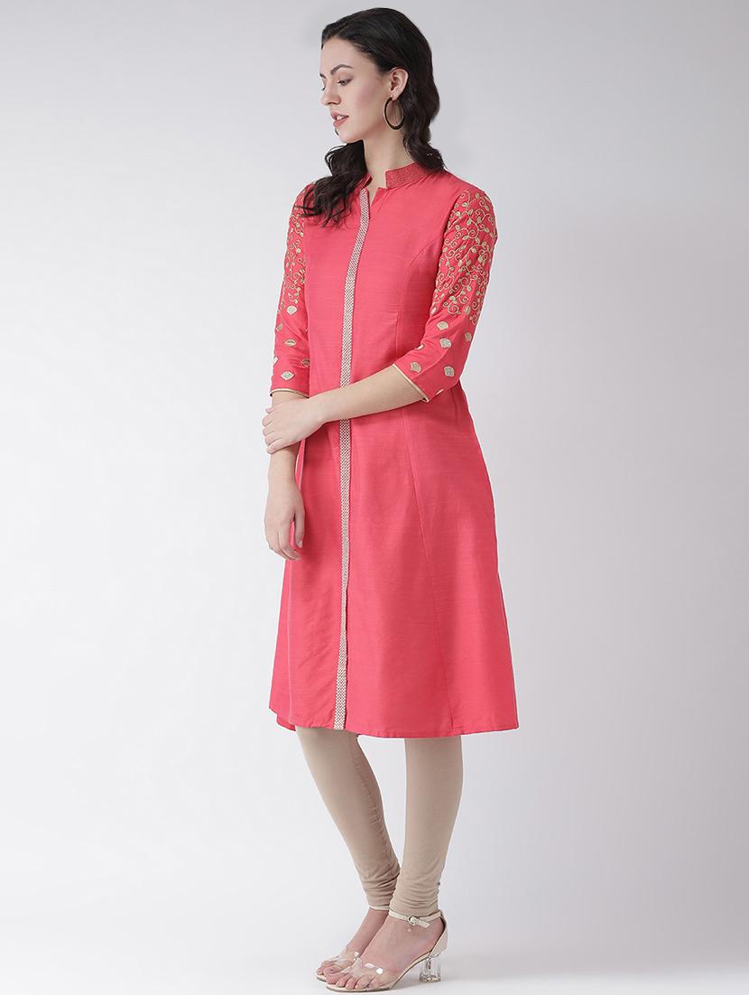 solid silk a-line kurta - 16719444 - Zoom Image - 2