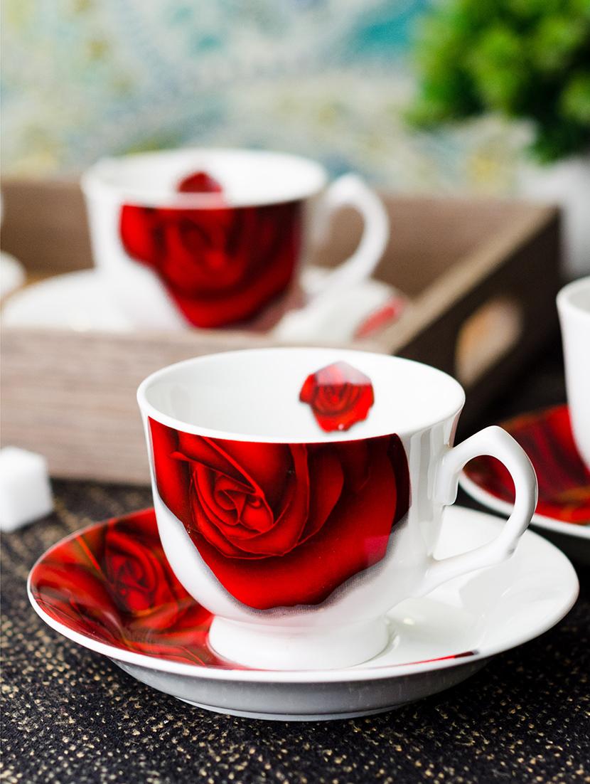 cup saucer set with red flower design (set of 12 pcs) - 16720349 - Zoom Image - 2