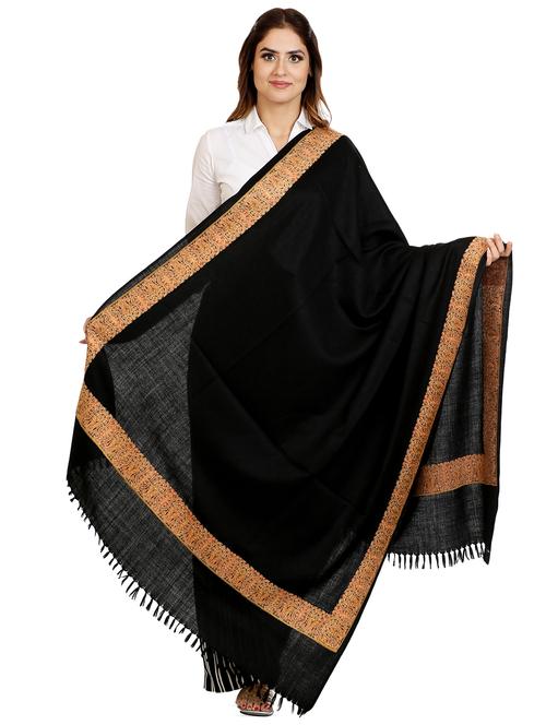 solid bordered pashmina shawl - 16721178 - Standard Image - 1