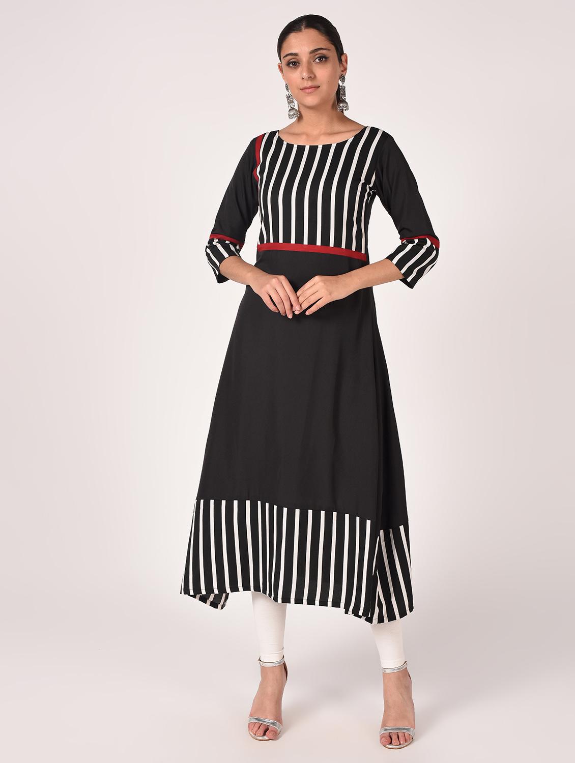 striped asymmetric kurta - 16721184 - Zoom Image - 2
