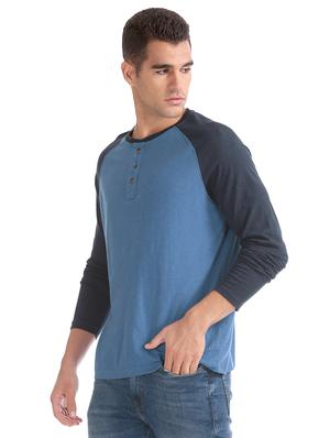 blue color block raglan t-shirt - 16721348 - Standard Image - 2