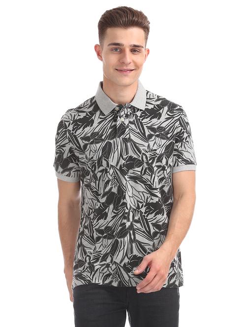 grey floral print polo t-shirt - 16721350 - Standard Image - 1