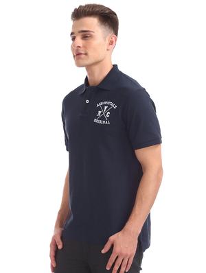 navy blue solid polo t-shirt - 16721455 - Standard Image - 2
