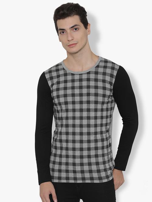 grey checkered print t-shirt - 16721587 - Standard Image - 1