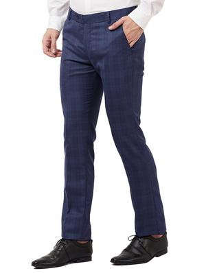 blue checkered flat front formal trouser - 16721732 - Standard Image - 2
