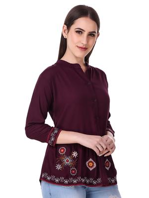 mandarin neck floral embroidered top - 16723058 - Standard Image - 2