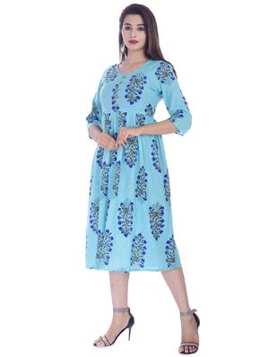 printed flared ethnic dress - 16723085 - Standard Image - 2