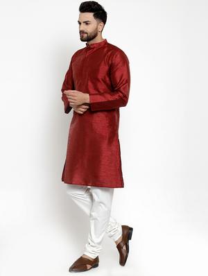 red dupion long kurta - 16724119 - Standard Image - 2