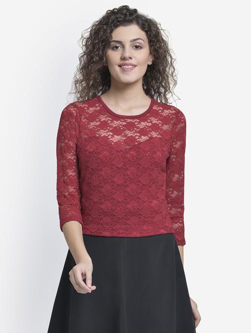 round neck lace crop top - 16724653 - Very Small Image - 1