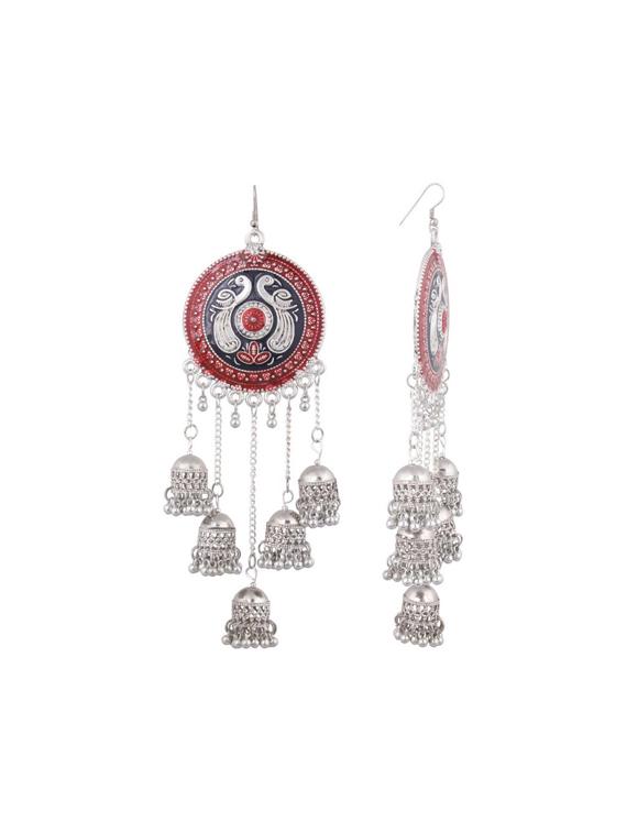 red metal jhumka earring - 16724729 - Zoom Image - 2