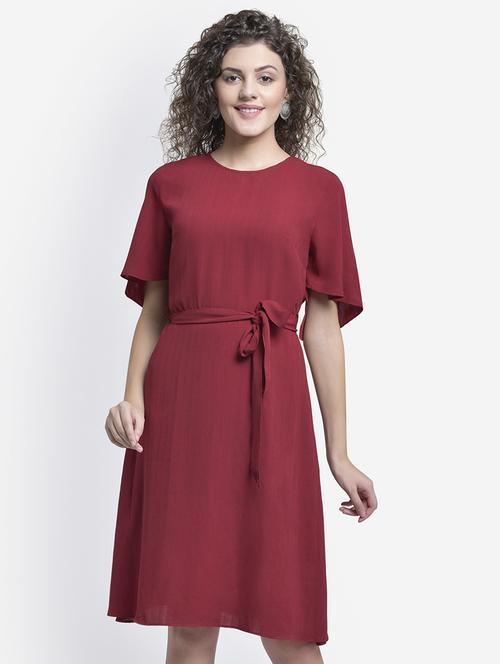 tie front round neck a-line dress - 16724780 - Standard Image - 1