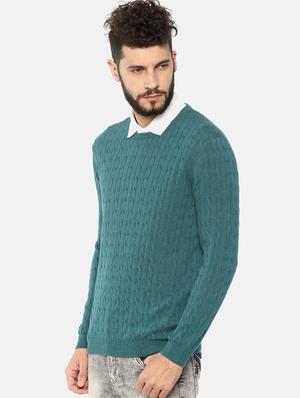 teal blue self design pullover - 16724935 - Standard Image - 2