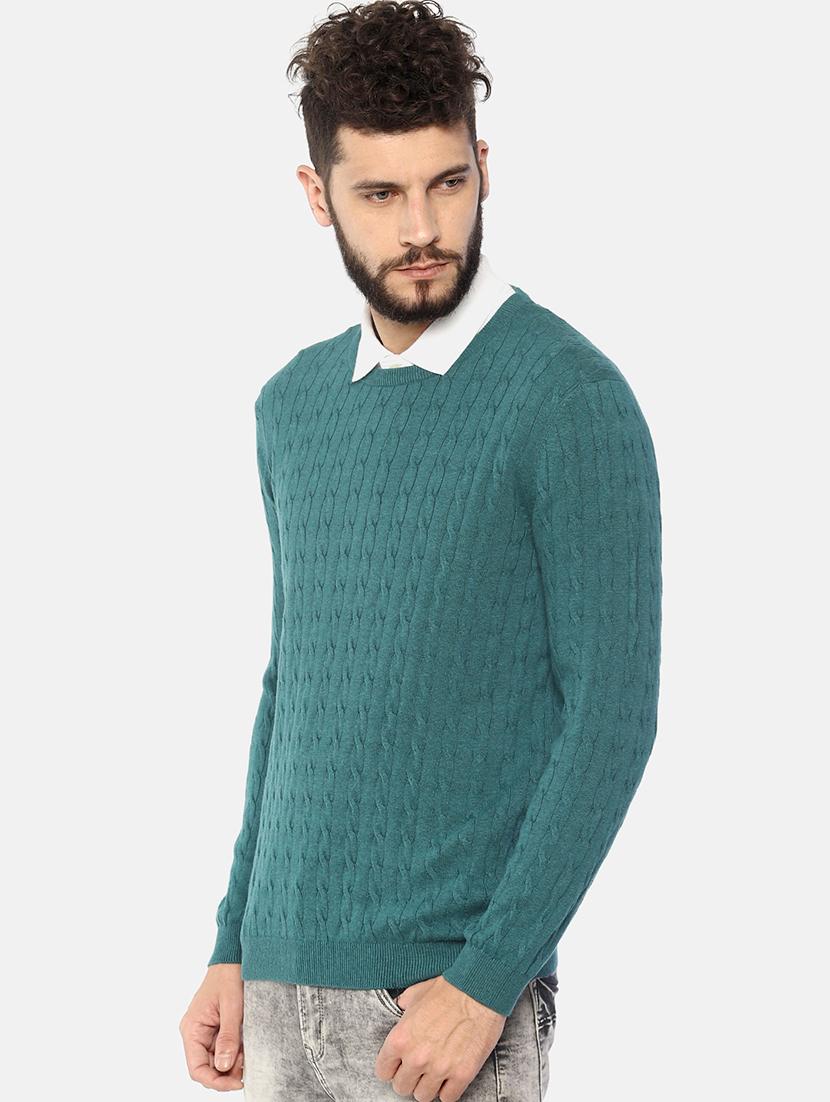teal blue self design pullover - 16724935 - Zoom Image - 2