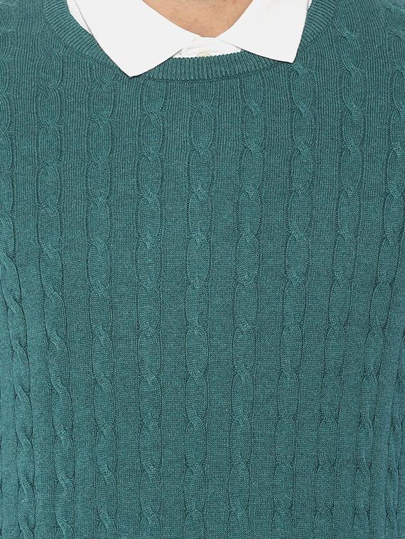 teal blue self design pullover - 16724935 - Zoom Image - 5