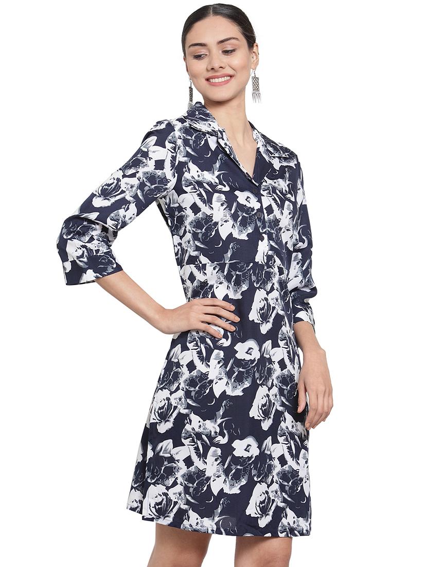 lapel neck floral a-line dress - 16725871 - Zoom Image - 2
