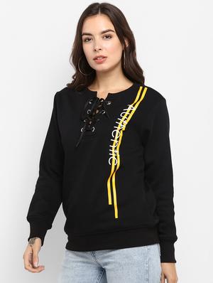 lace up neck graphic pullover - 16726871 - Standard Image - 2