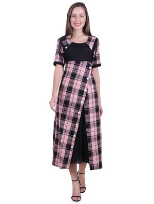 round neck checkered a-line dress - 16726886 - Standard Image - 2