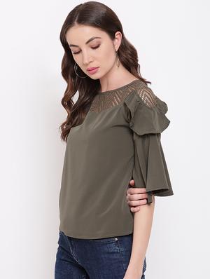 bell sleeved mesh panel top - 16730483 - Standard Image - 2
