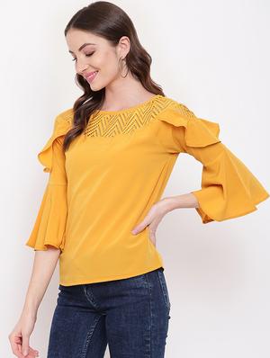 bell sleeved mesh panel top - 16730484 - Standard Image - 2