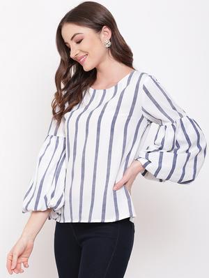 bishop sleeved striped top - 16730486 - Standard Image - 2