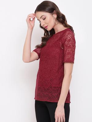 round neck laced top - 16730498 - Standard Image - 2