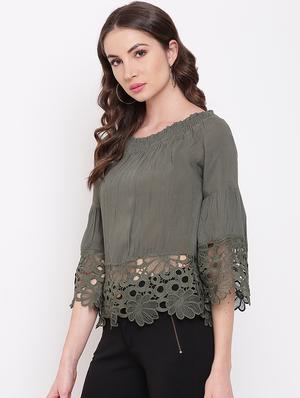 off shoulder lace detail top - 16730514 - Standard Image - 2
