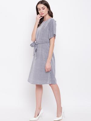 tie front striped a-line dress - 16730574 - Standard Image - 2