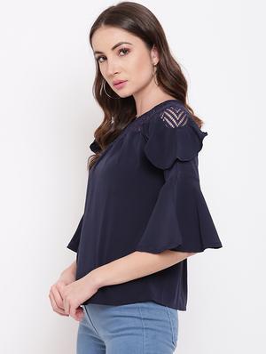 bell sleeved mesh panel top - 16730601 - Standard Image - 2